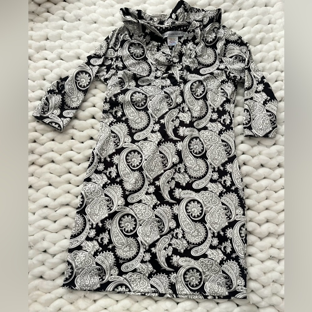 Gretchen Scott Designs Black and White Paisley Midi Dress
